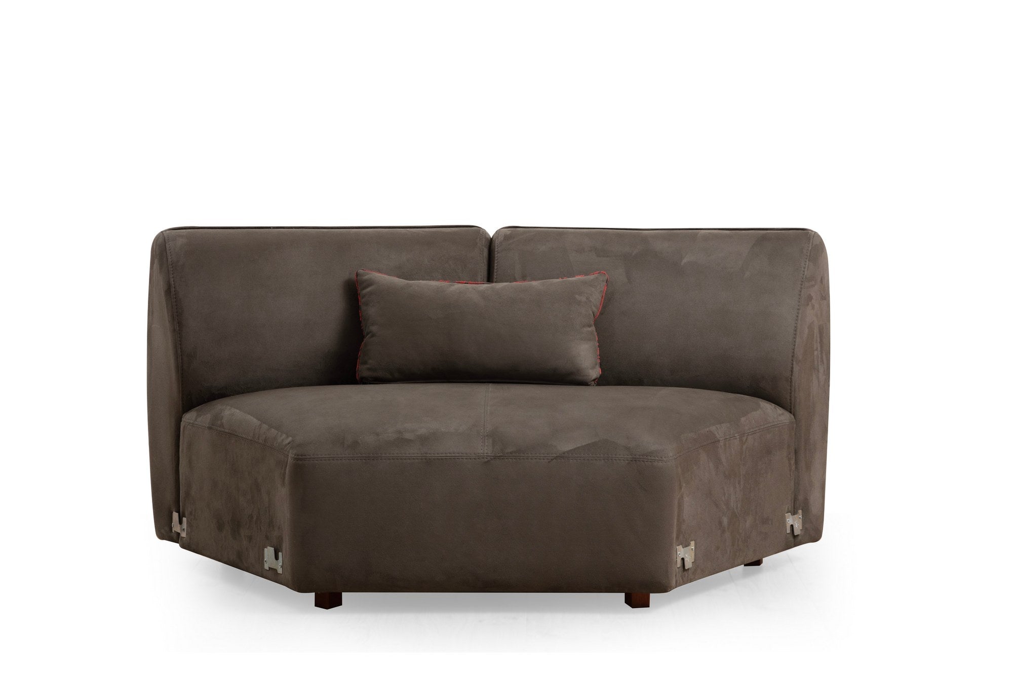 Sofá de canto elegante, marrom, 360 cm | Estrutura em madeira de faia e aglomerado, 100% poliéster, espuma 28 DNS | Almofadas fixas, pernas em nogueira, conforto moderno