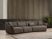 Sofá de canto elegante, marrom, 376 x 108 x 79 cm | Estrutura em madeira de faia e aglomerado, 100% poliéster, espuma 28 DNS | Almofadas fixas, pés de nogueira, lavável a seco