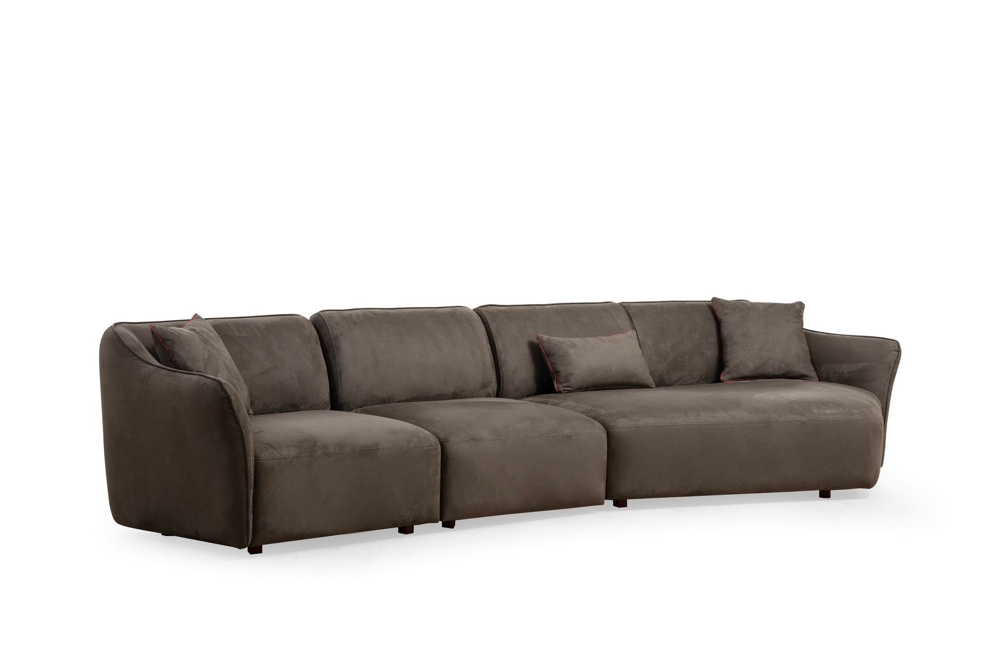 Sofá de canto elegante, marrom, 376 x 108 x 79 cm | Estrutura em madeira de faia e aglomerado, 100% poliéster, espuma 28 DNS | Almofadas fixas, pés de nogueira, lavável a seco
