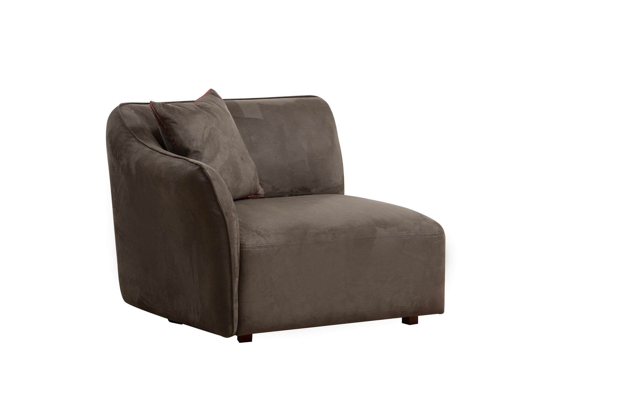 Sofá de canto elegante, marrom, 376 x 108 x 79 cm | Estrutura em madeira de faia e aglomerado, 100% poliéster, espuma 28 DNS | Almofadas fixas, pés de nogueira, lavável a seco