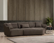 Sofá de canto elegante, marrom, 288 x 108 x 79 cm | Estrutura em madeira de faia e aglomerado, 100% poliéster, espuma 28 DNS | Almofadas fixas, pés de nogueira, lavável a seco