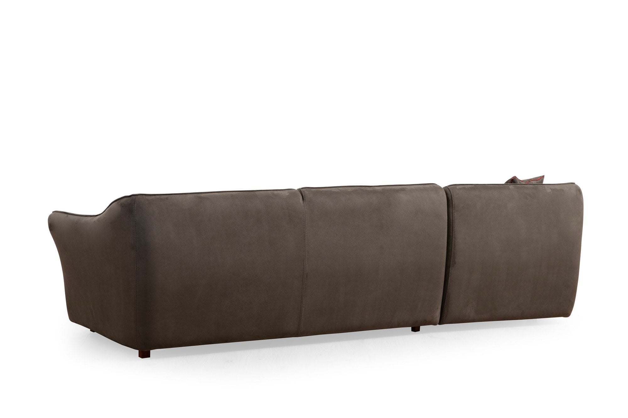 Sofá de canto elegante, marrom, 288 x 108 x 79 cm | Estrutura em madeira de faia e aglomerado, 100% poliéster, espuma 28 DNS | Almofadas fixas, pés de nogueira, lavável a seco