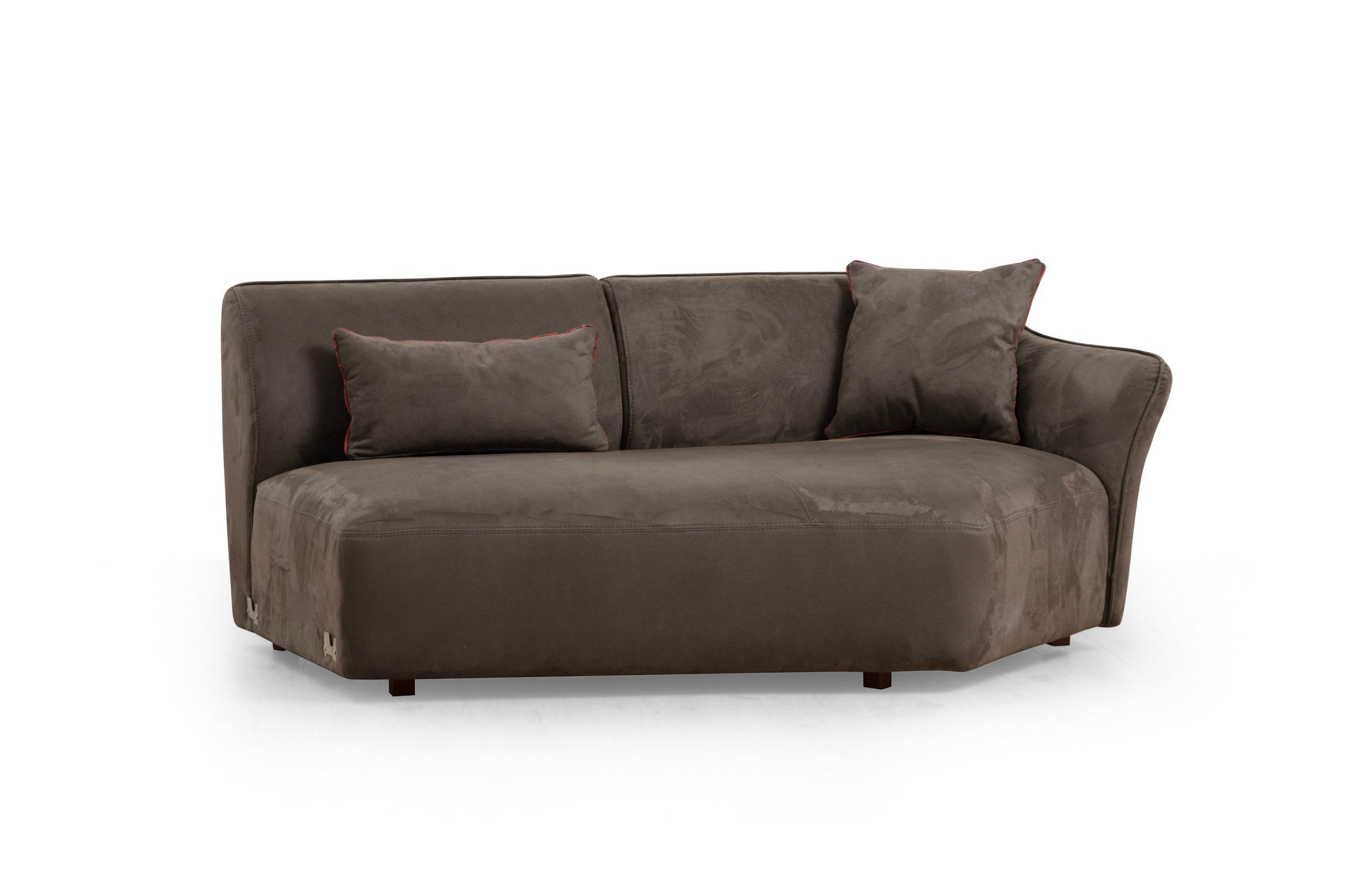 Sofá de canto elegante, marrom, 288 x 108 x 79 cm | Estrutura em madeira de faia e aglomerado, 100% poliéster, espuma 28 DNS | Almofadas fixas, pés de nogueira, lavável a seco
