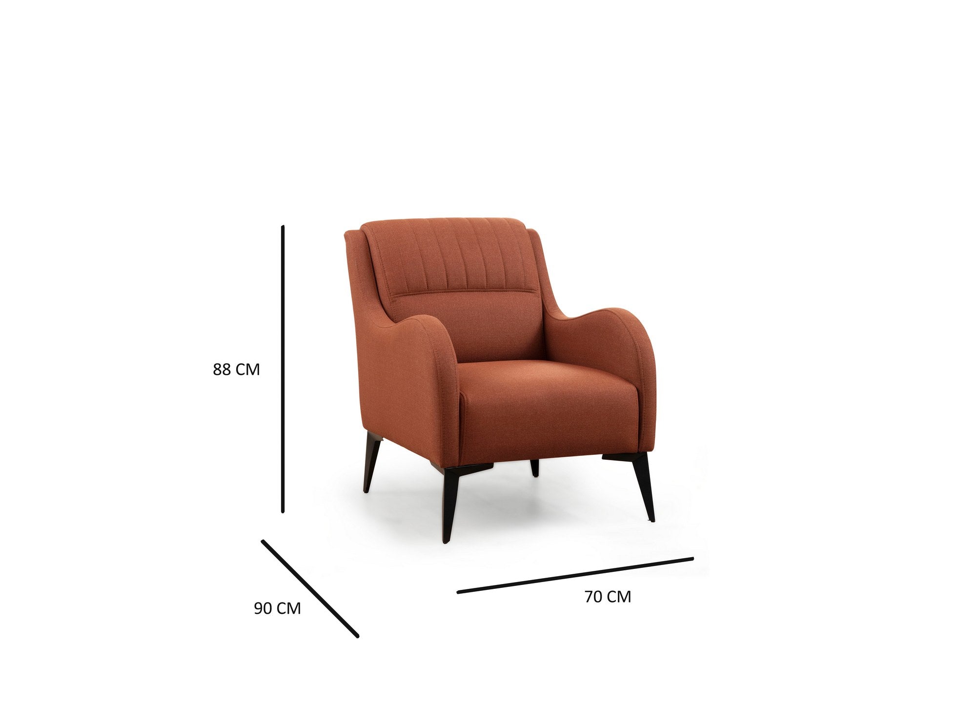 Poltrona de Asa Elegante, Azulejo Vermelho, 70 x 90 x 88 cm | Estrutura em Madeira de Faia e Aglomerado, 100% Poliéster, Espuma 28 DNS | Almofadas Portáteis, Tecido Lavável a Seco, Design Moderno
