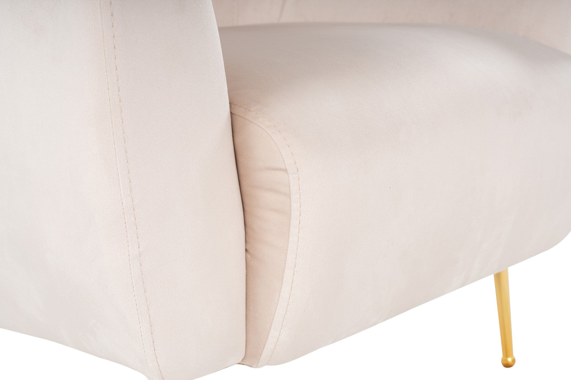 Poltrona Elegante com Pernas de Metal Dourado, Tecido Bege, 70x82x82 cm | Estrutura em Madeira de Faia, Almofadas de Espuma Macia e Penas, Inclui 1 Travesseiro, Lavável a Seco