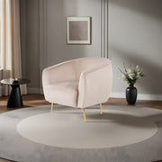 Poltrona Elegante com Pernas de Metal Dourado, Tecido Bege, 70x82x82 cm | Estrutura em Madeira de Faia, Almofadas de Espuma Macia e Penas, Inclui 1 Travesseiro, Lavável a Seco