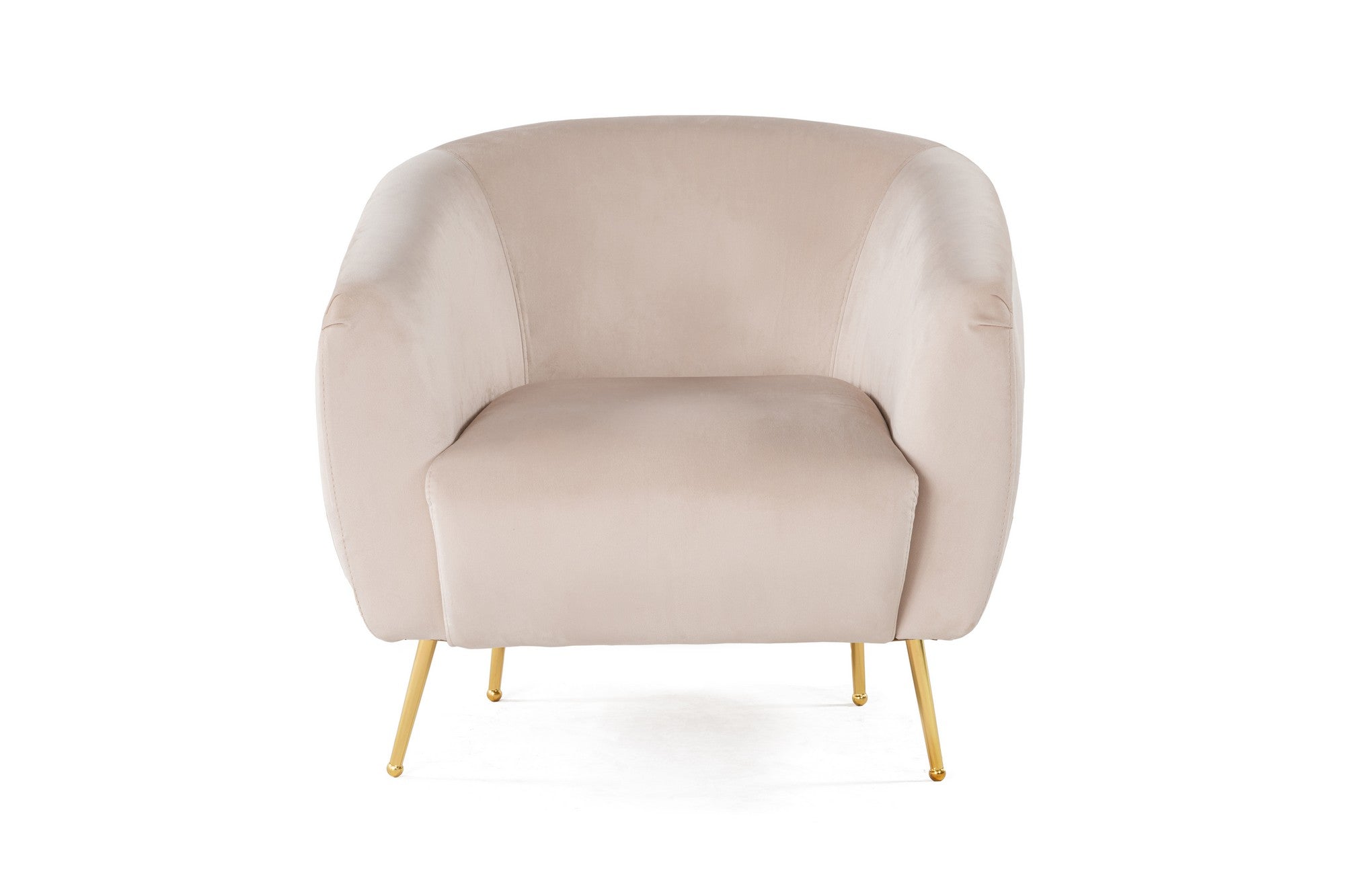 Poltrona Elegante com Pernas de Metal Dourado, Tecido Bege, 70x82x82 cm | Estrutura em Madeira de Faia, Almofadas de Espuma Macia e Penas, Inclui 1 Travesseiro, Lavável a Seco