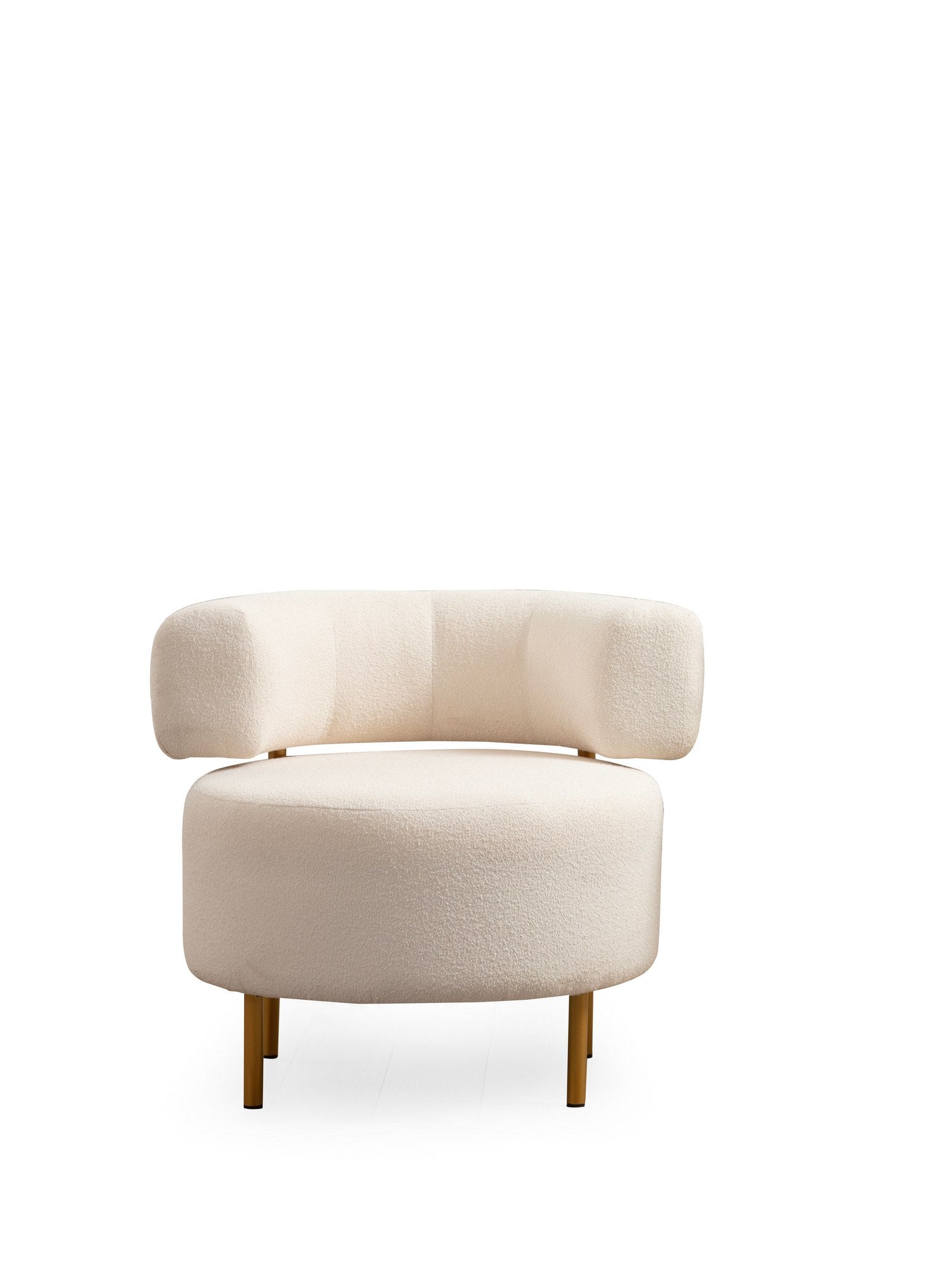 Poltrona Elegante, Branca, 76 x 85 x 80 cm | Estrutura em madeira de faia e aglomerado, 100% poliéster, pernas em metal pintado de dourado | Almofada de espuma macia, tecido lavável a seco