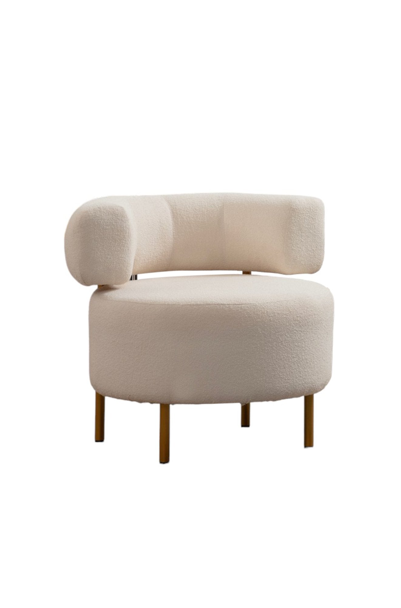 Poltrona Elegante, Branca, 76 x 85 x 80 cm | Estrutura em madeira de faia e aglomerado, 100% poliéster, pernas em metal pintado de dourado | Almofada de espuma macia, tecido lavável a seco