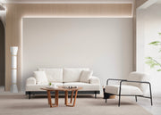 Sofá elegante de 3 lugares, branco, 220 cm | Estrutura em madeira de faia e aglomerado, 100% poliéster, espuma macia e assentos de mola | Pernas de metal pretas, tecido lavável a seco