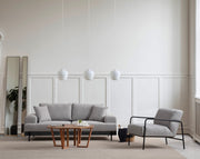 Sofá elegante de 3 lugares, tecido cinza, 220 x 98 x 78 cm | Estrutura em madeira de faia e aglomerado, pernas de metal | Espuma macia e almofadas portáteis, perfeito para salas de estar modernas