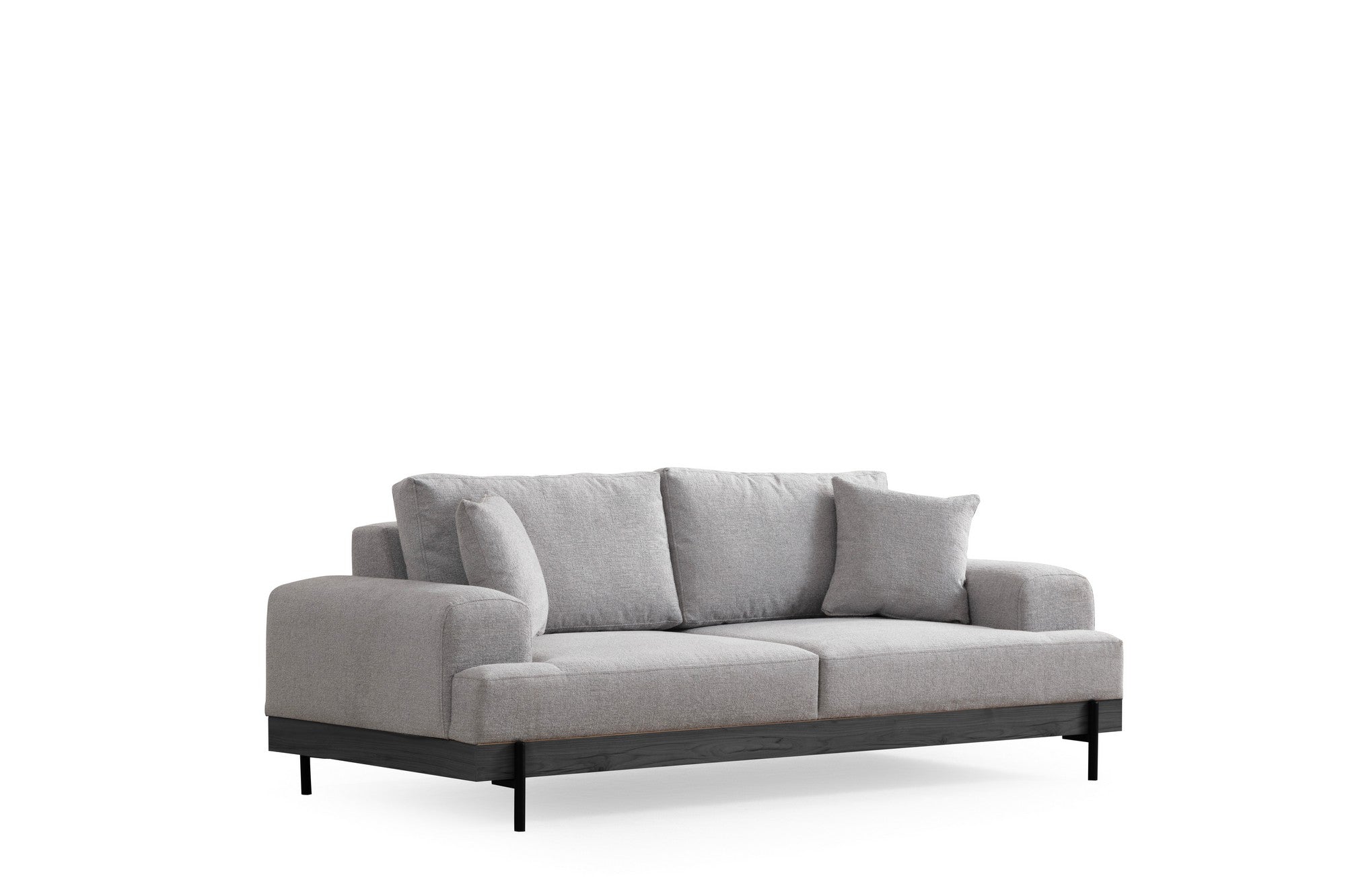 Sofá elegante de 3 lugares, tecido cinza, 220 x 98 x 78 cm | Estrutura em madeira de faia e aglomerado, pernas de metal | Espuma macia e almofadas portáteis, perfeito para salas de estar modernas