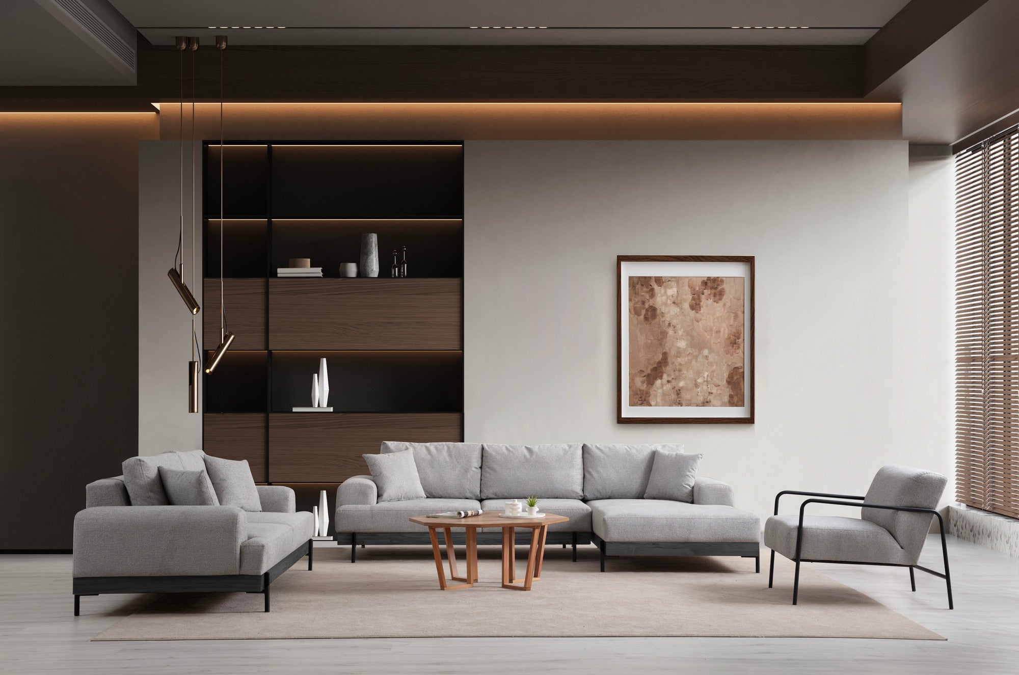 Sofá elegante de 3 lugares, tecido cinza, 220 x 98 x 78 cm | Estrutura em madeira de faia e aglomerado, pernas de metal | Espuma macia e almofadas portáteis, perfeito para salas de estar modernas