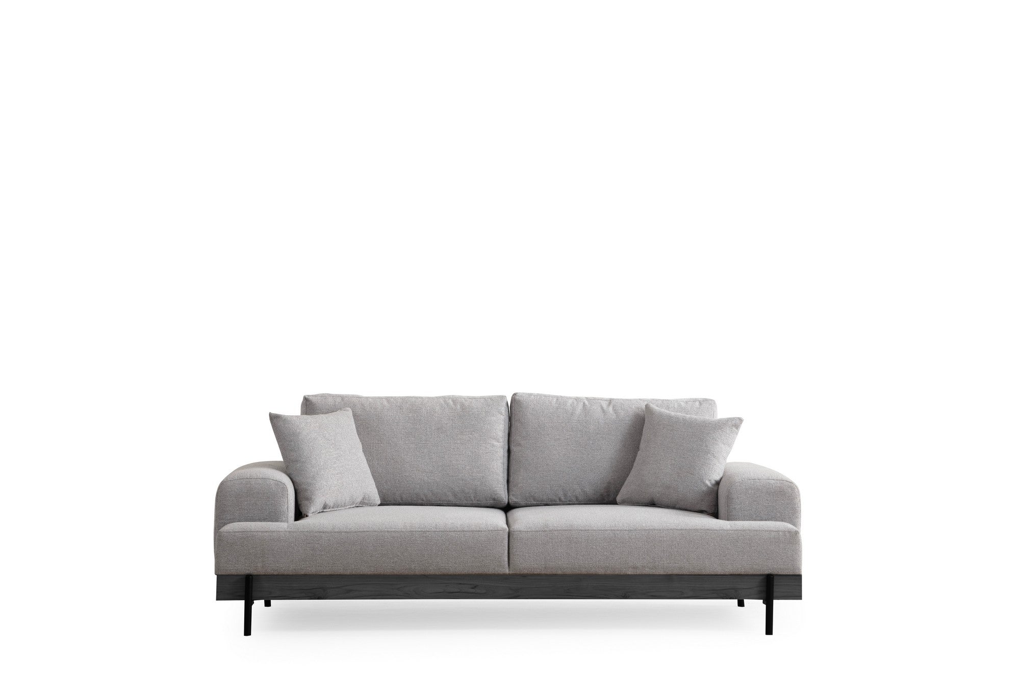 Sofá elegante de 3 lugares, tecido cinza, 220 x 98 x 78 cm | Estrutura em madeira de faia e aglomerado, pernas de metal | Espuma macia e almofadas portáteis, perfeito para salas de estar modernas