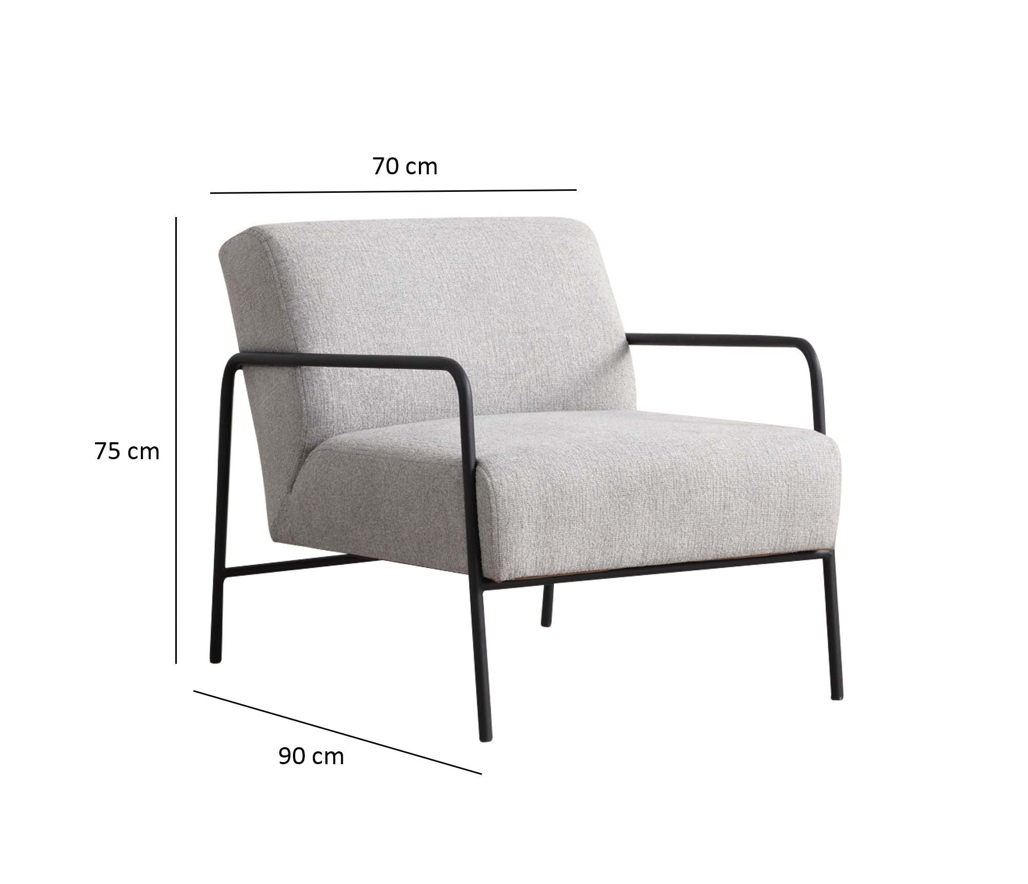 Poltrona de orelhas estilosa, tecido cinza, 70 x 90 x 75 cm | Estrutura em madeira de faia e aglomerado, pernas em metal preto | Almofadas de espuma macia, lavável a seco | Perfeita para sala de estar e escritório