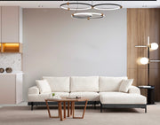 Sofá de canto elegante, branco, 280 x 170 cm | Estrutura em madeira de faia e aglomerado, 100% poliéster, assento em espuma macia | Design moderno com pernas de metal