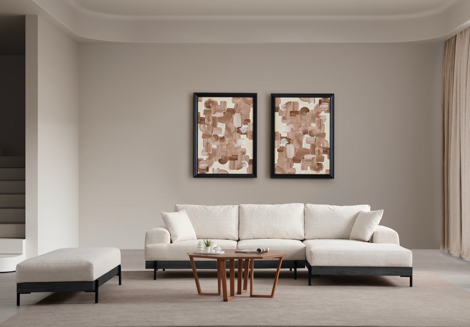Sofá de canto elegante, branco, 280 x 170 cm | Estrutura em madeira de faia e aglomerado, 100% poliéster, assento em espuma macia | Design moderno com pernas de metal