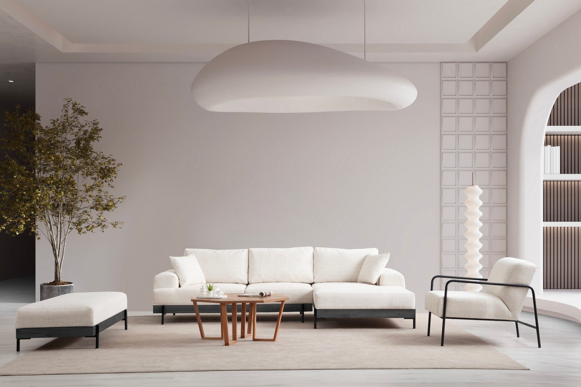 Sofá de canto elegante, branco, 280 x 170 cm | Estrutura em madeira de faia e aglomerado, 100% poliéster, assento em espuma macia | Design moderno com pernas de metal