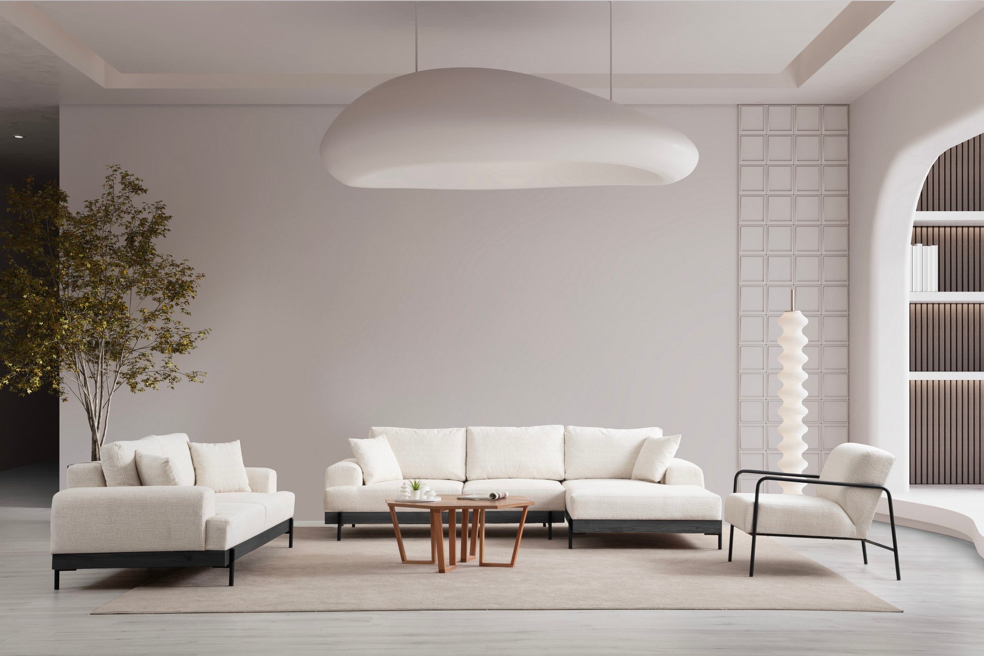 Sofá de canto elegante, branco, 280 x 170 cm | Estrutura em madeira de faia e aglomerado, 100% poliéster, assento em espuma macia | Design moderno com pernas de metal