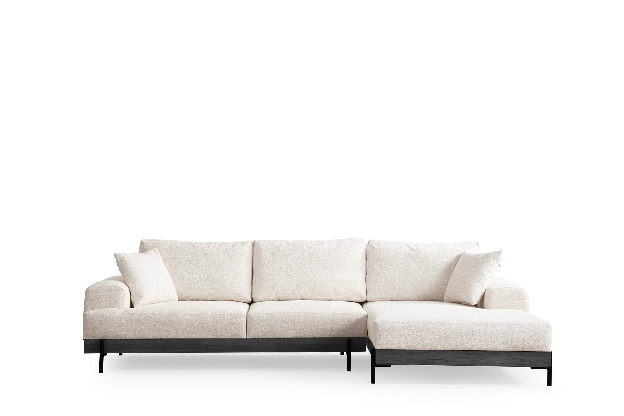Sofá de canto elegante, branco, 280 x 170 cm | Estrutura em madeira de faia e aglomerado, 100% poliéster, assento em espuma macia | Design moderno com pernas de metal