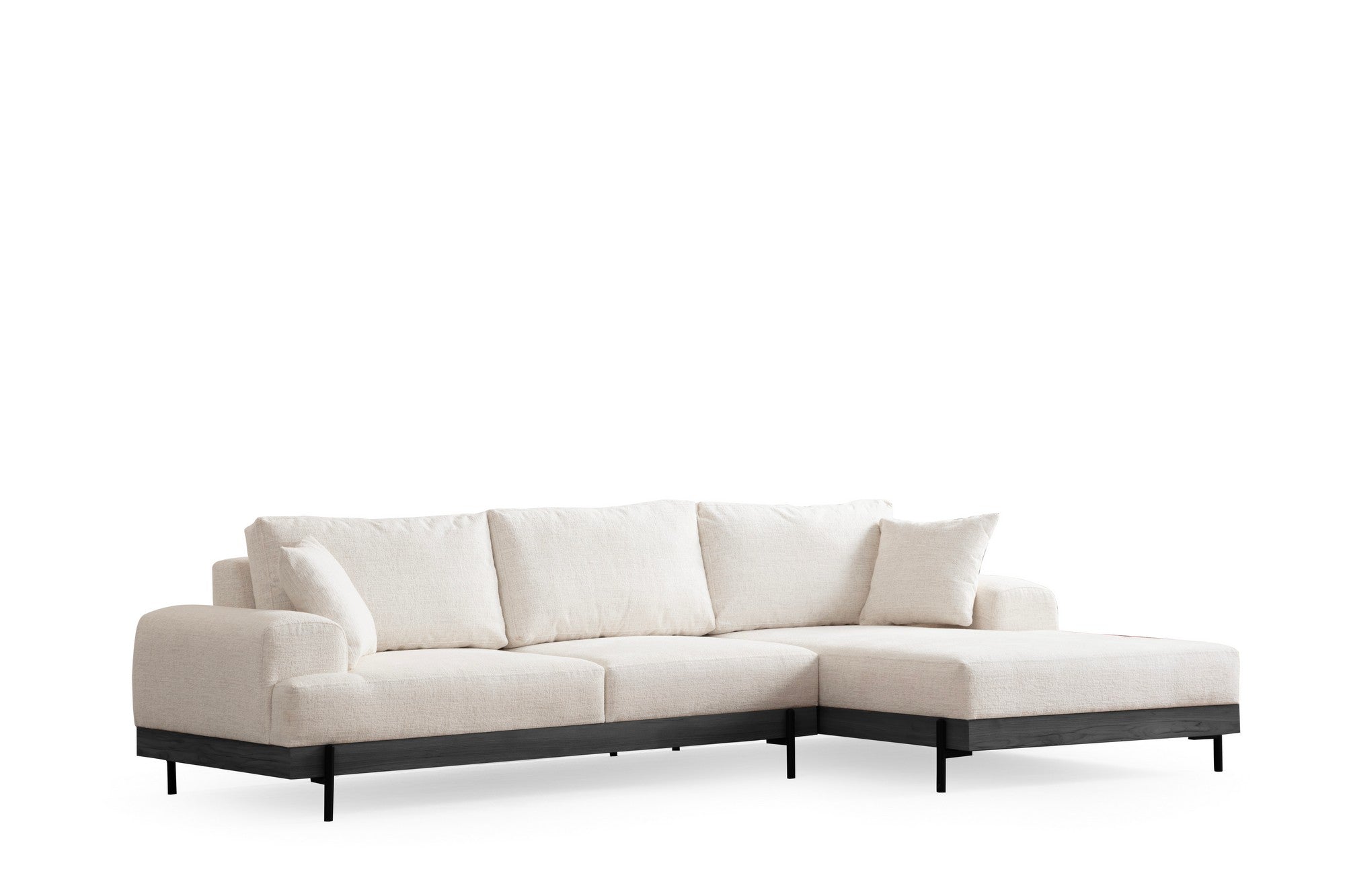 Sofá de canto elegante, branco, 280 x 170 cm | Estrutura em madeira de faia e aglomerado, 100% poliéster, assento em espuma macia | Design moderno com pernas de metal