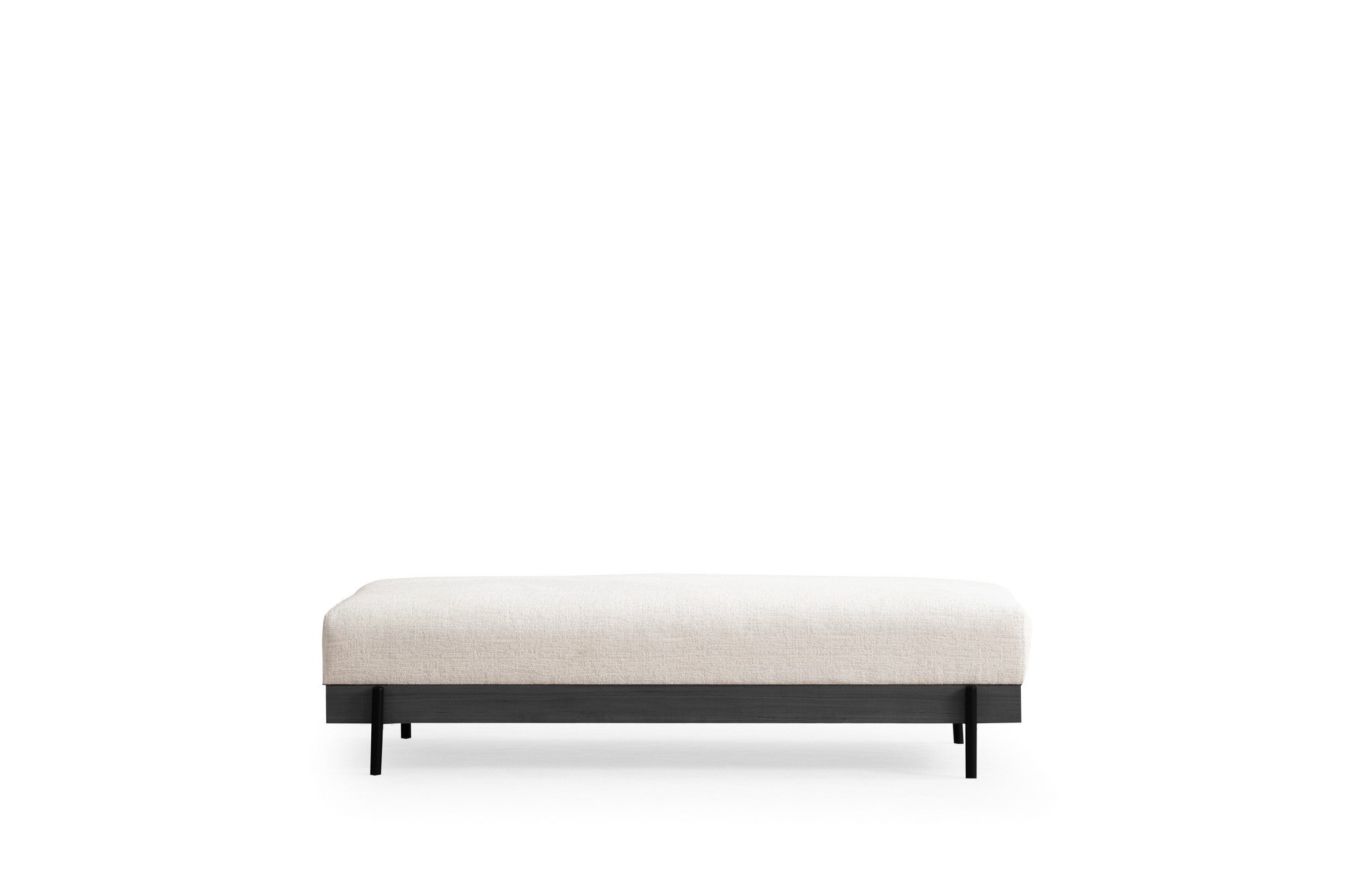 Puff elegante com estrutura de madeira de faia, 158x68x38 cm, espuma cinza macia e almofada de encosto portátil, pernas de metal, tecido lavável a seco, design branco moderno