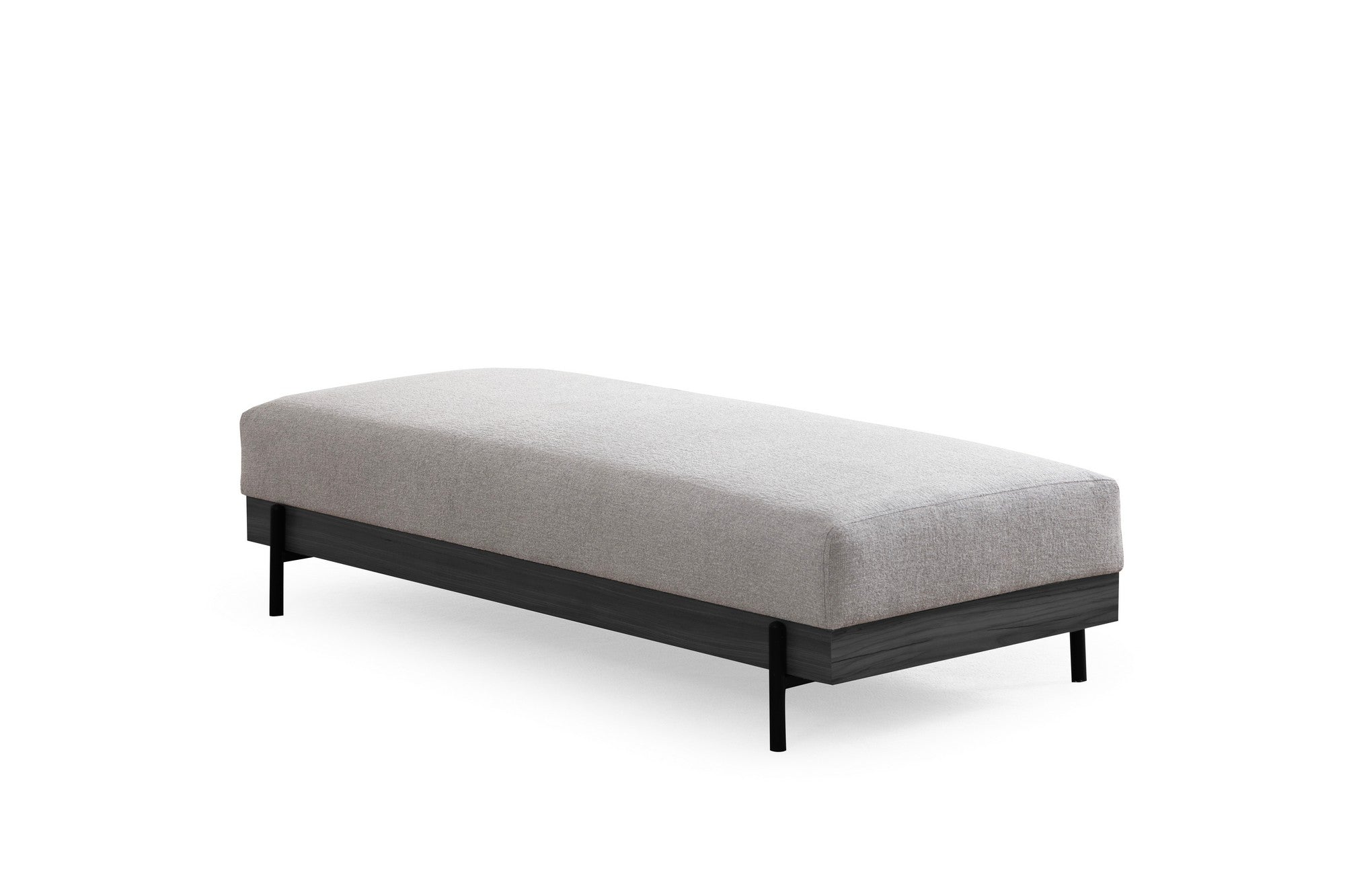 Puff estiloso com estrutura de madeira de faia, 158 x 68 x 38 cm, tecido de poliéster cinza, espuma macia e almofada de encosto portátil, pernas de metal | Perfeito para espaços modernos