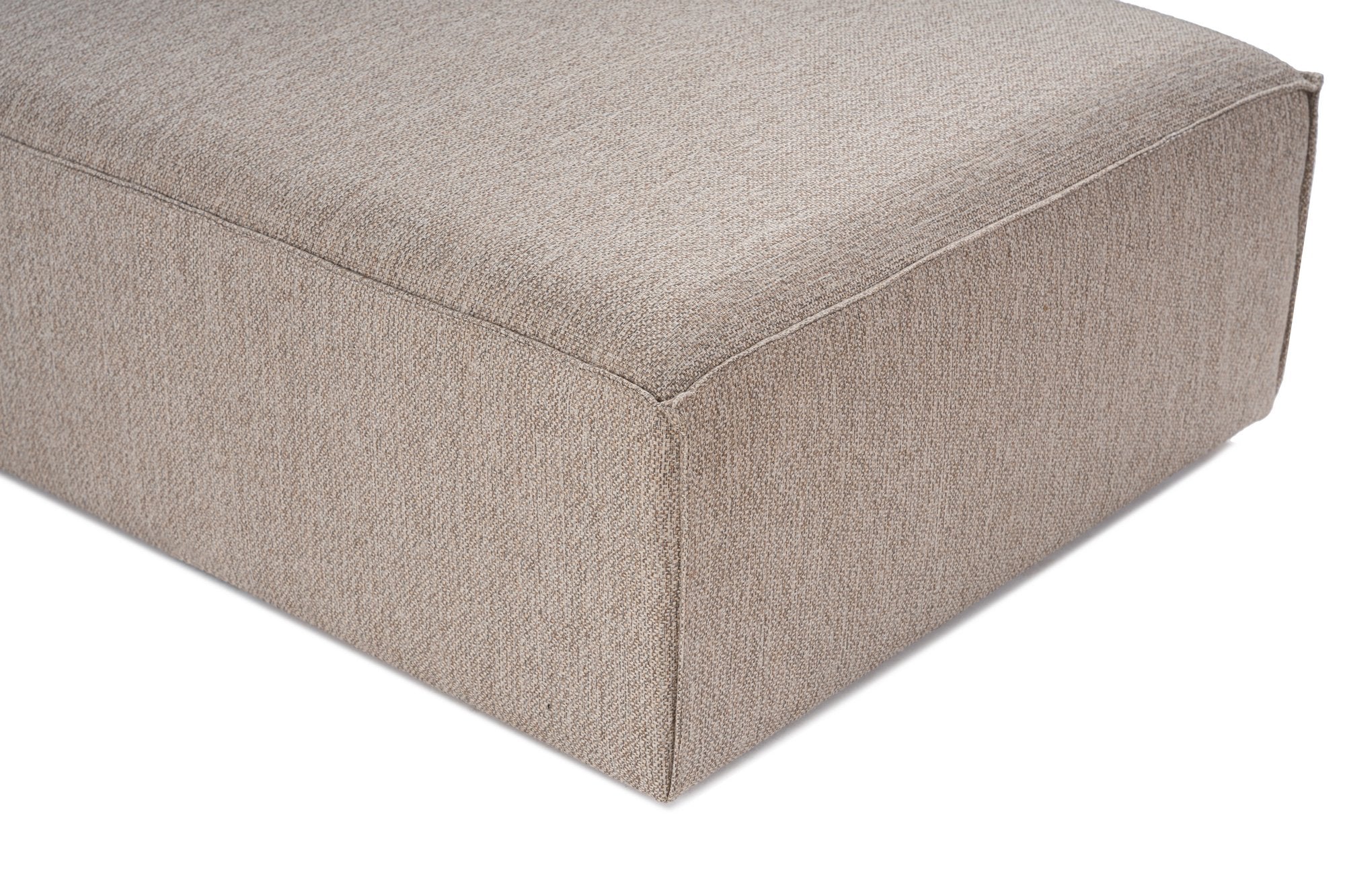 Sofá de canto elegante bege areia, 350 cm | Estrutura 100% madeira de carpa, tecido 100% linho, espuma 32 DNS, pernas de plástico | Elegante e confortável para salas de estar modernas