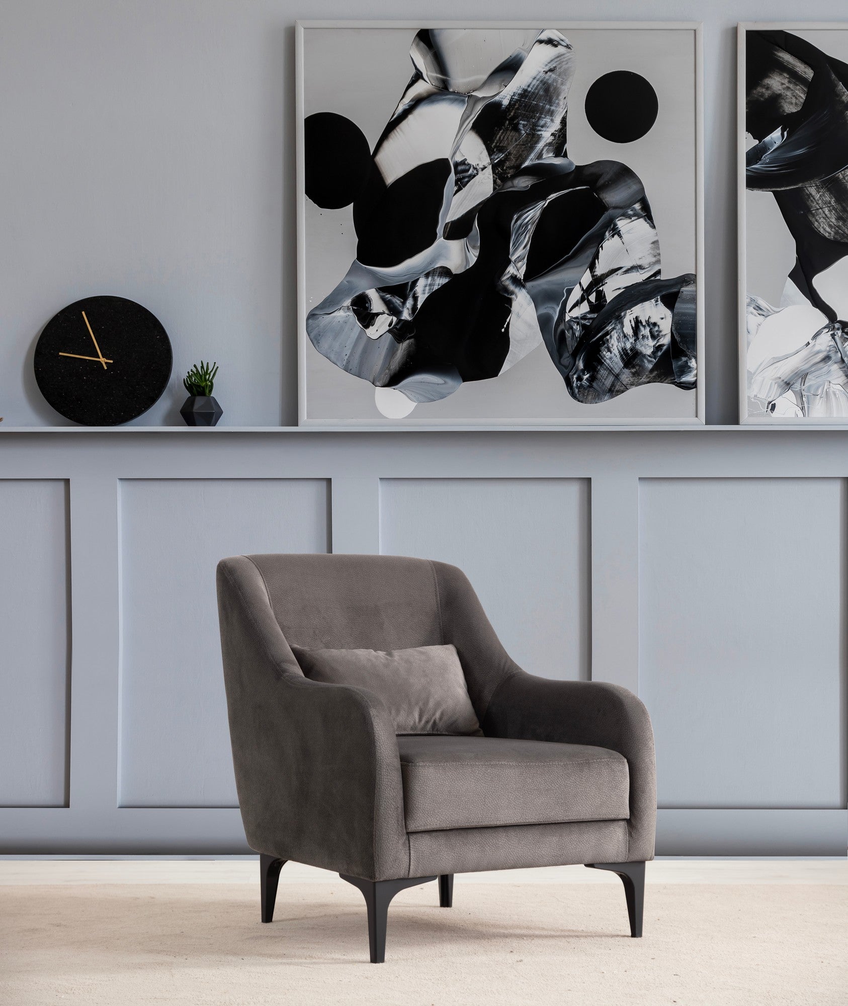 Poltrona Elegante, Antracite, 60 x 72 x 81 cm | Estrutura em madeira de faia e aglomerado, 100% poliéster, almofada de espuma macia | Elegante e confortável para sala de estar