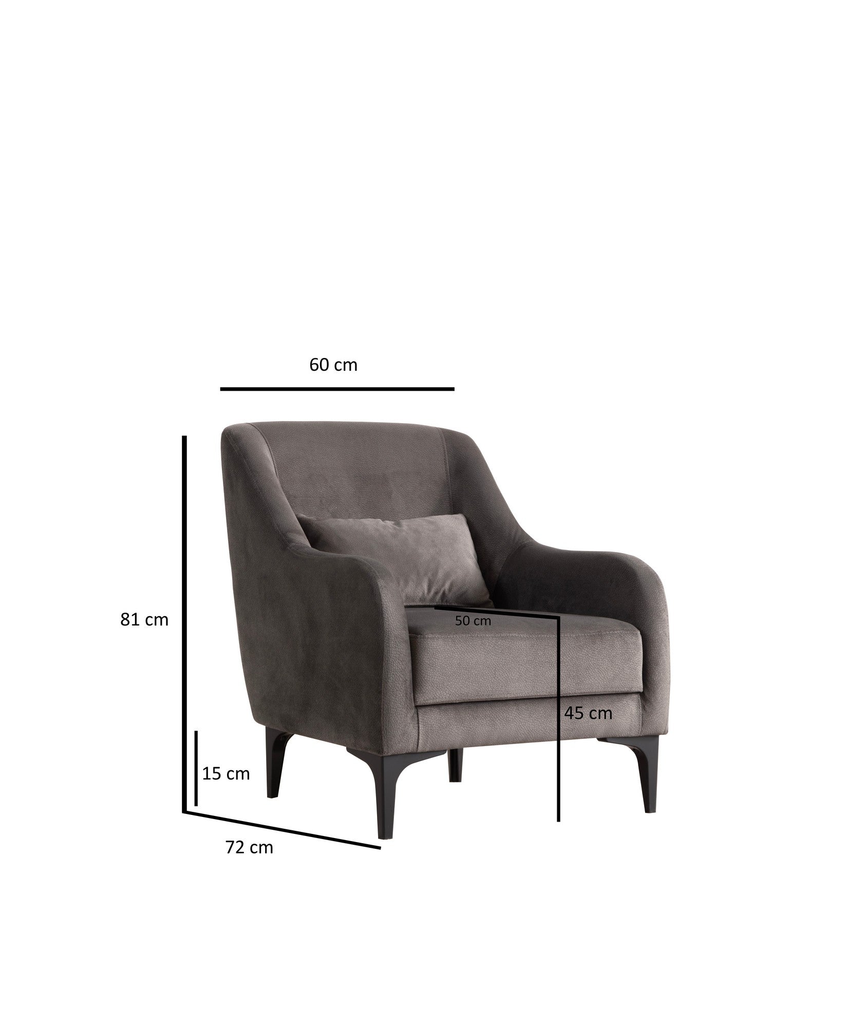 Poltrona Elegante, Antracite, 60 x 72 x 81 cm | Estrutura em madeira de faia e aglomerado, 100% poliéster, almofada de espuma macia | Elegante e confortável para sala de estar