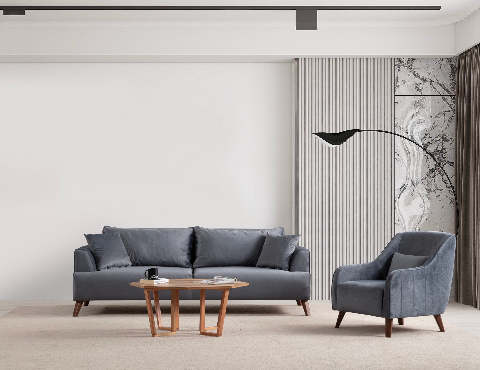 Poltrona Elegante, Cinza Escuro, 60 x 72 x 81 cm | Estrutura em Madeira de Faia e Aglomerado, 100% Poliéster, Almofada de Espuma Macia | Elegante e Confortável para Sala de Estar