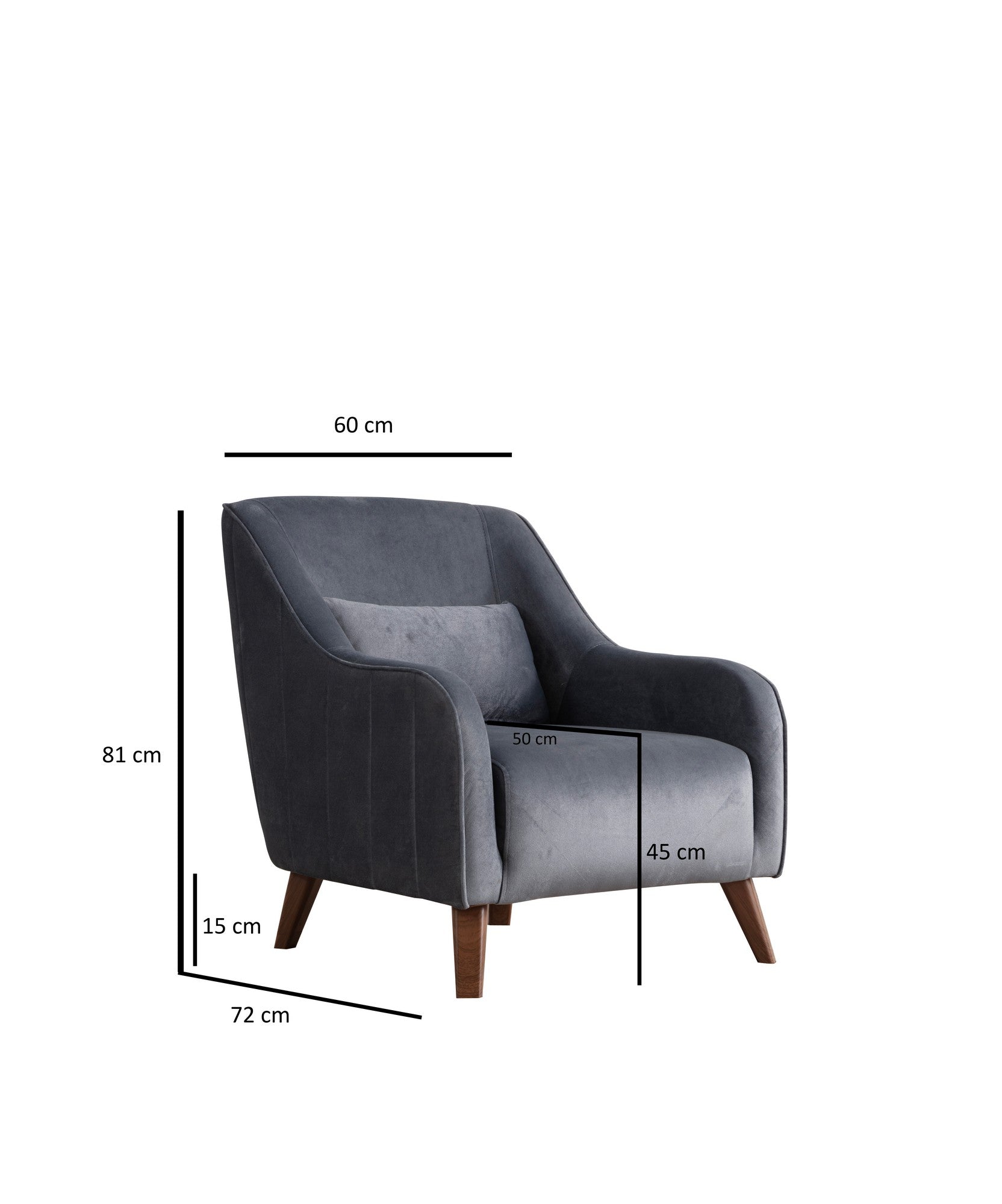 Poltrona Elegante, Cinza Escuro, 60 x 72 x 81 cm | Estrutura em Madeira de Faia e Aglomerado, 100% Poliéster, Almofada de Espuma Macia | Elegante e Confortável para Sala de Estar