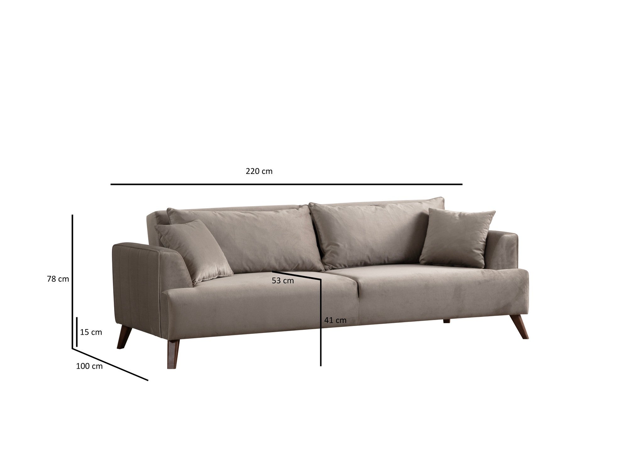 Sofá elegante de 3 lugares, cinza claro, 220 x 100 x 78 cm | Estrutura em madeira de faia e aglomerado, 100% poliéster, lavável a seco | Design confortável e moderno para salas de estar
