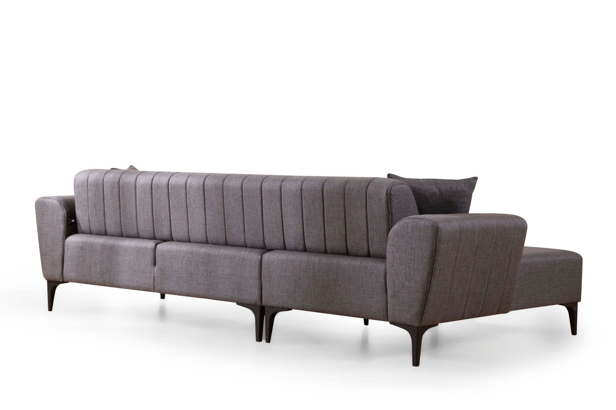 Sofá-cama de canto elegante, cinza escuro, 140x270 cm | Estrutura em madeira de faia e aglomerado, 100% poliéster | Mecanismo giratório, fácil manutenção, design moderno