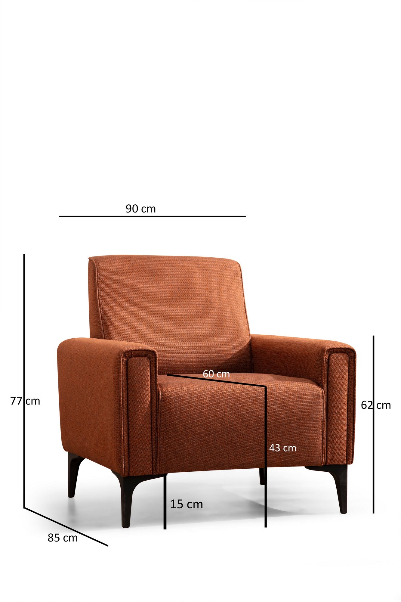 Poltrona elegante de 1 lugar, vermelho-azulejo, 90 x 85 x 77 cm | Estrutura em madeira de faia e aglomerado, 100% poliéster, almofadas de espuma macia | Fácil manutenção, design moderna
