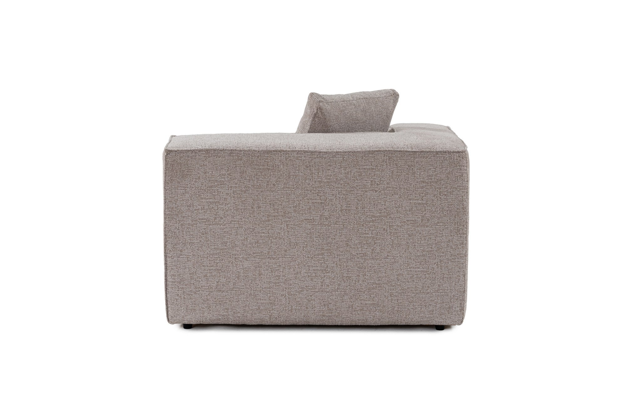 Poltrona elegante de 1 lugar, cor mocha, 108 x 108 x 65 cm | Estrutura 100% madeira de carpa, tecido 100% linho, espuma 32 DNS | Elegante e confortável para espaços de convivência modernas
