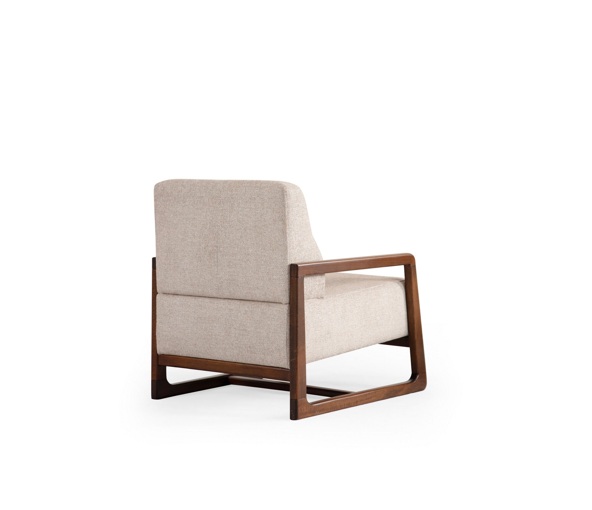 Poltrona Elegante, Bege, Estrutura em Madeira de Faia e Aglomerado, 80x67x77 cm | 100% Poliéster, Lavável a Seco, Almofada de Espuma Macia, Pernas de Nogueira | Perfeita para Sala de Estar e Escritório
