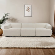 Sofá elegante de 3 lugares – 277 x 72 x 103 cm – Branco – Tecido e madeira