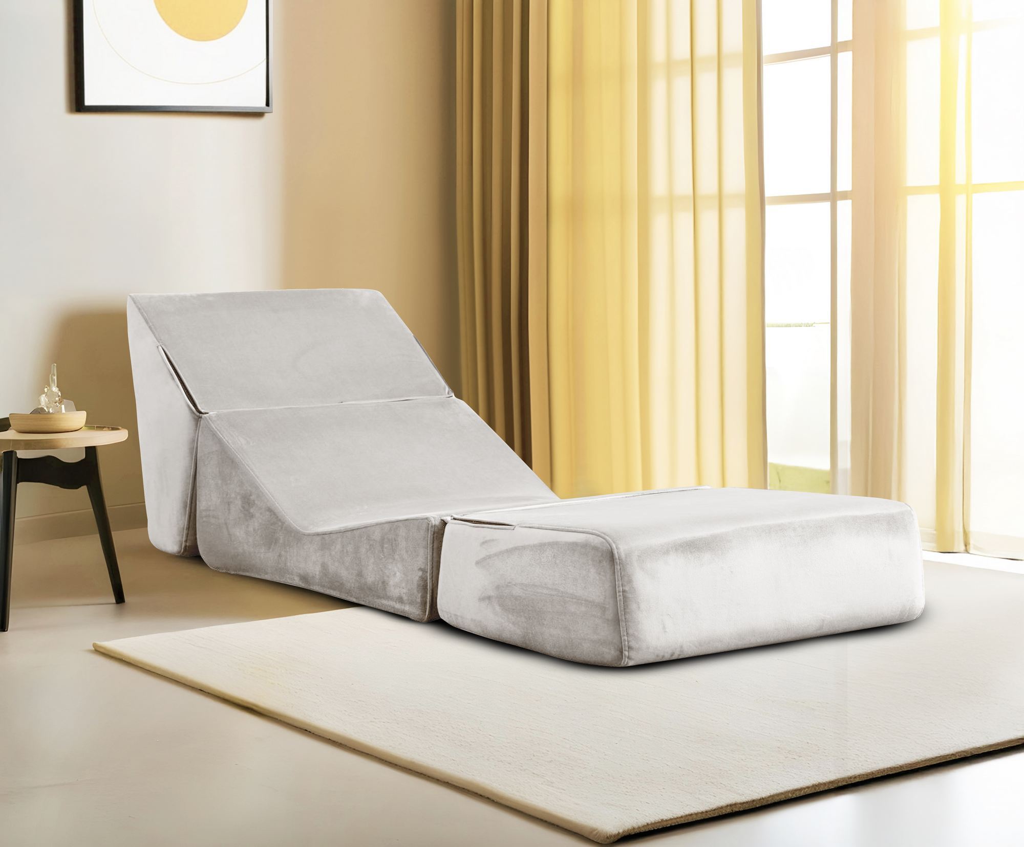 Poltrona-cama de 1 lugar – 70 cm x 100 cm x 70 cm – creme – 100% poliéster