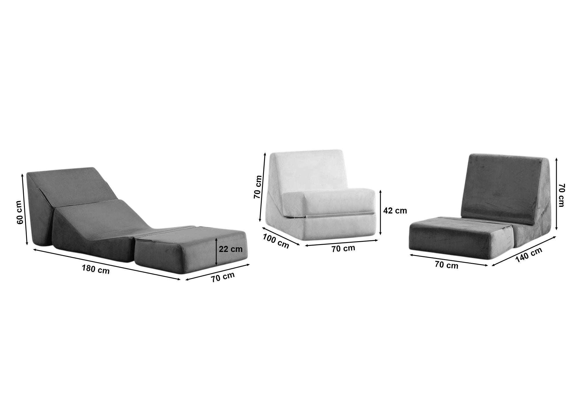 Poltrona-cama de 1 lugar – 70 cm x 100 cm x 70 cm – Laranja – 100% Poliéster