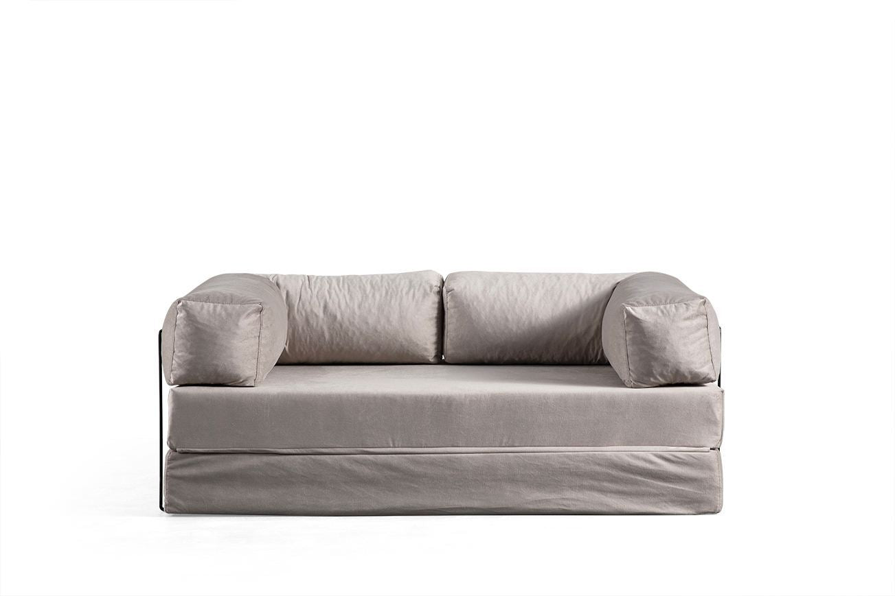 Sofá-cama de 2 lugares – 200 cm x 100 cm x 80 cm – Bege – Poliéster