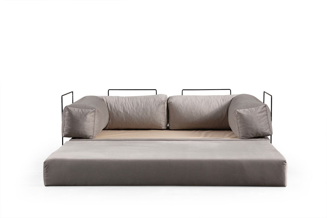 Sofá-cama de 2 lugares – 200 cm x 100 cm x 80 cm – Bege – Poliéster