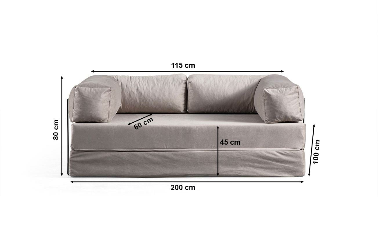 Sofá-cama de 2 lugares – 200 cm x 100 cm x 80 cm – Bege – Poliéster