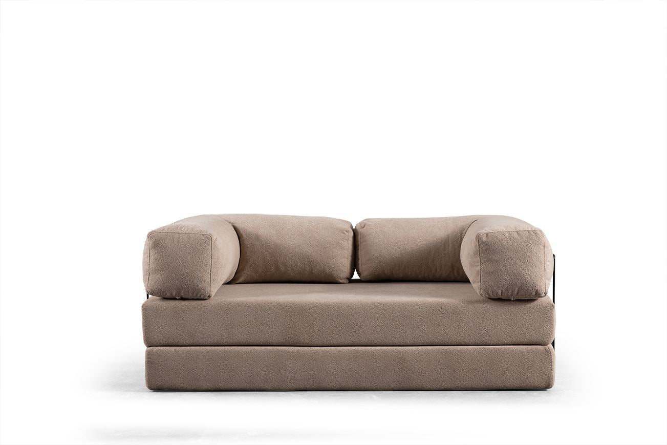 Sofá-cama de 2 lugares – 200 cm x 100 cm x 80 cm – Ecru – Tecido 100% poliéster