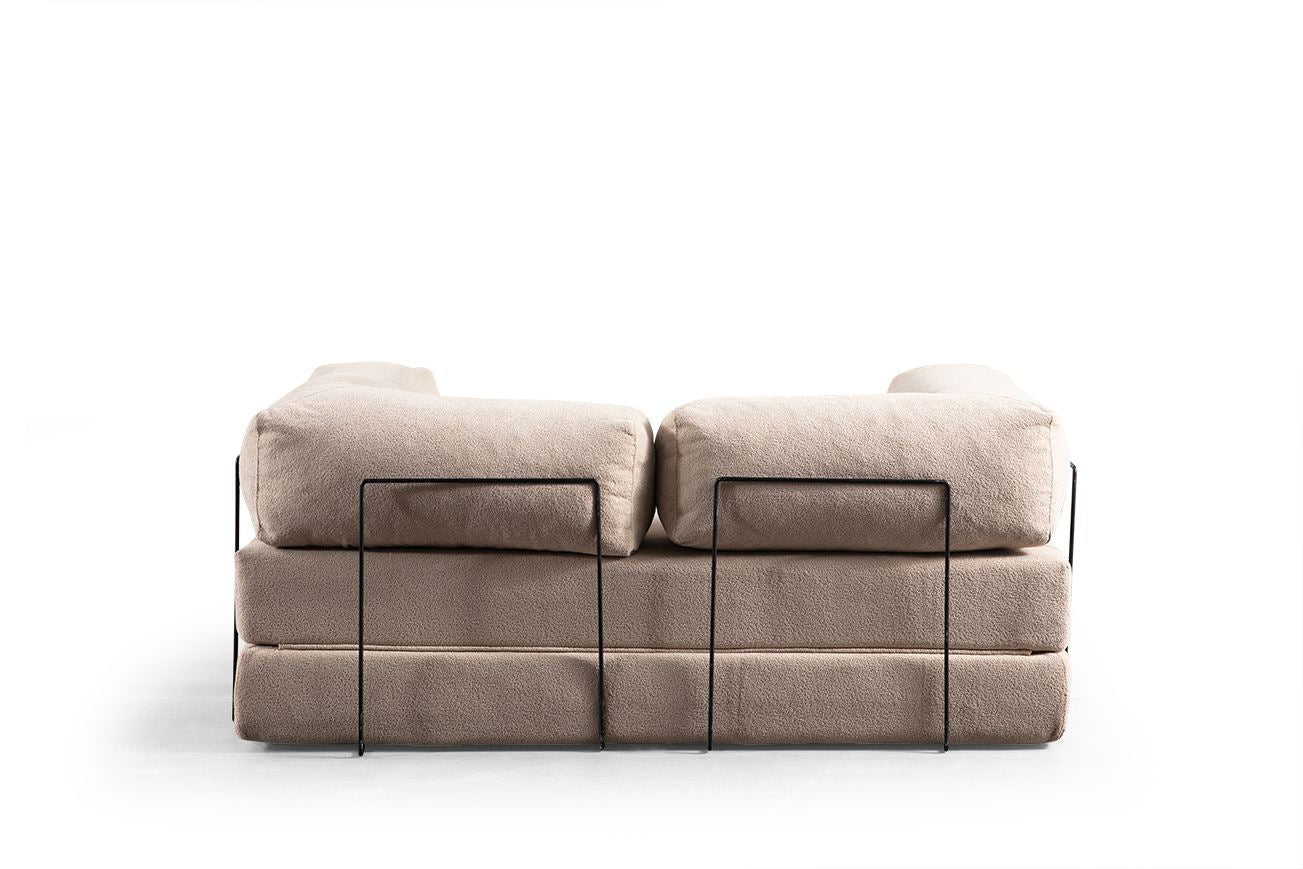 Sofá-cama de 2 lugares – 200 cm x 100 cm x 80 cm – Ecru – Tecido 100% poliéster