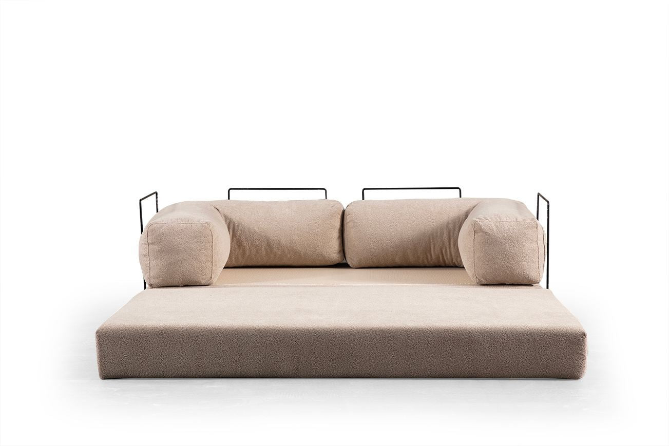 Sofá-cama de 2 lugares – 200 cm x 100 cm x 80 cm – Ecru – Tecido 100% poliéster