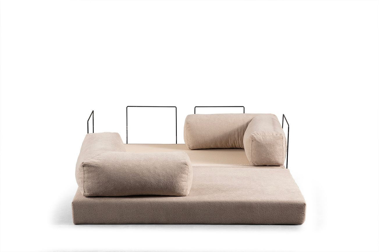 Sofá-cama de 2 lugares – 200 cm x 100 cm x 80 cm – Ecru – Tecido 100% poliéster