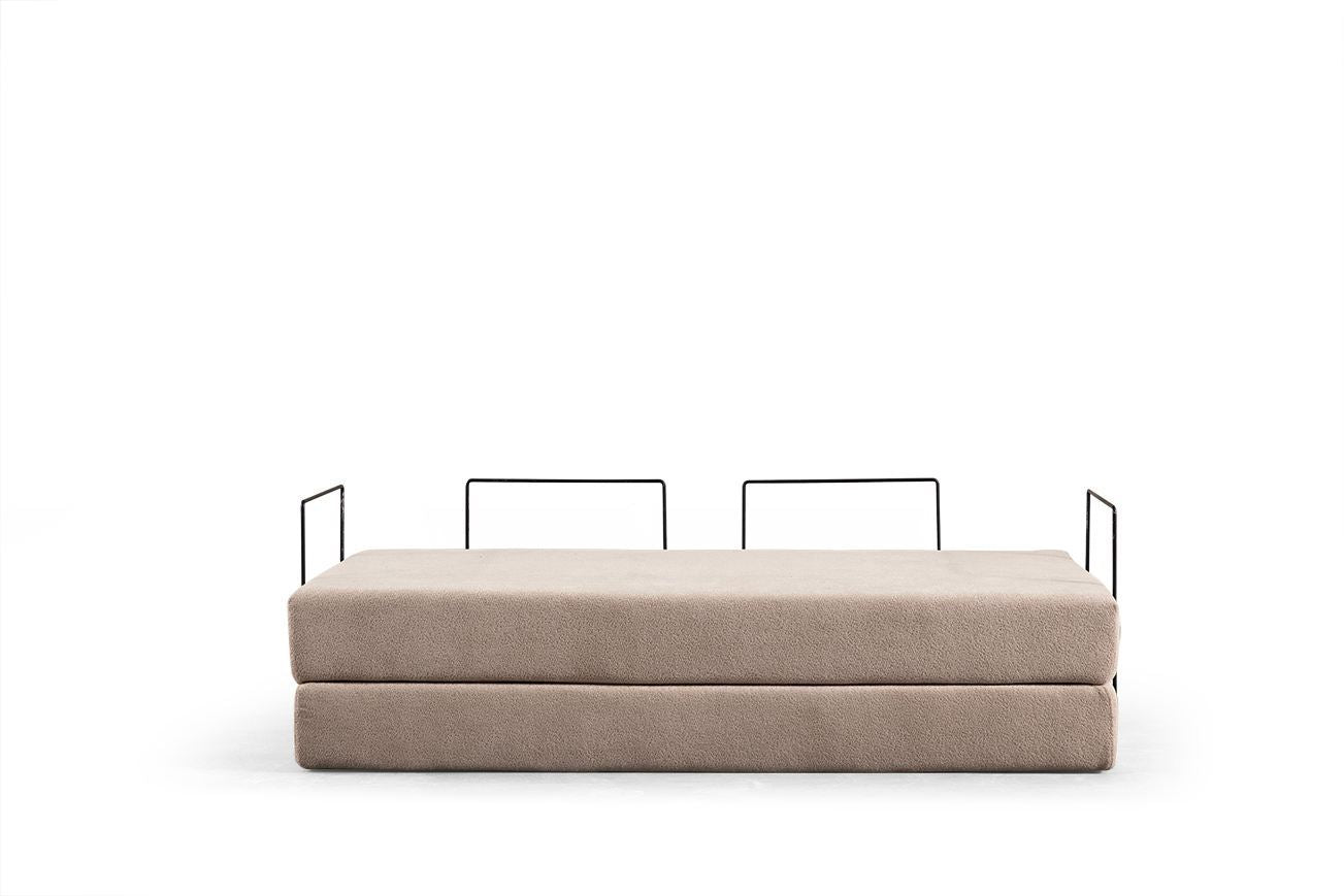 Sofá-cama de 2 lugares – 200 cm x 100 cm x 80 cm – Ecru – Tecido 100% poliéster