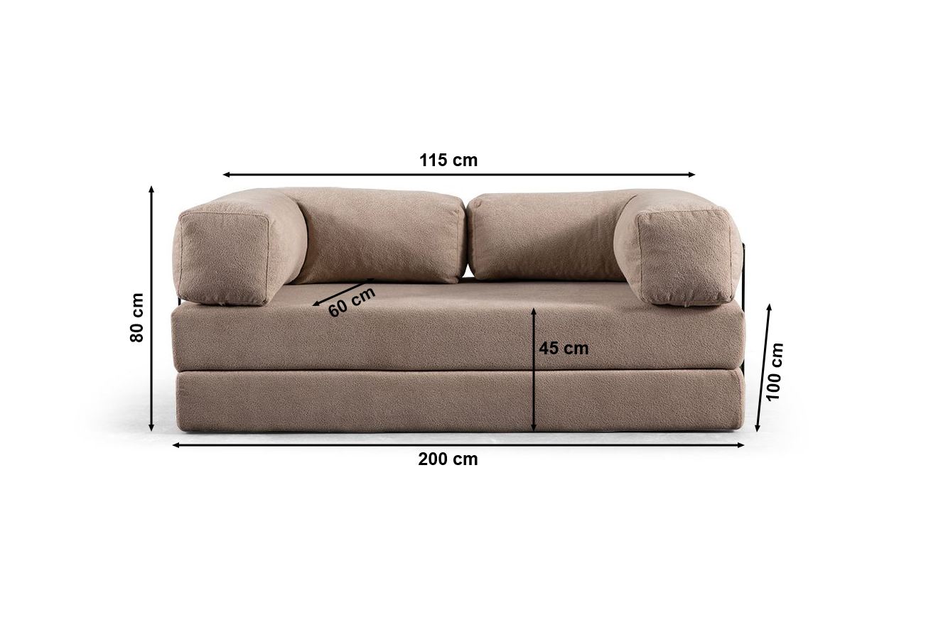 Sofá-cama de 2 lugares – 200 cm x 100 cm x 80 cm – Ecru – Tecido 100% poliéster
