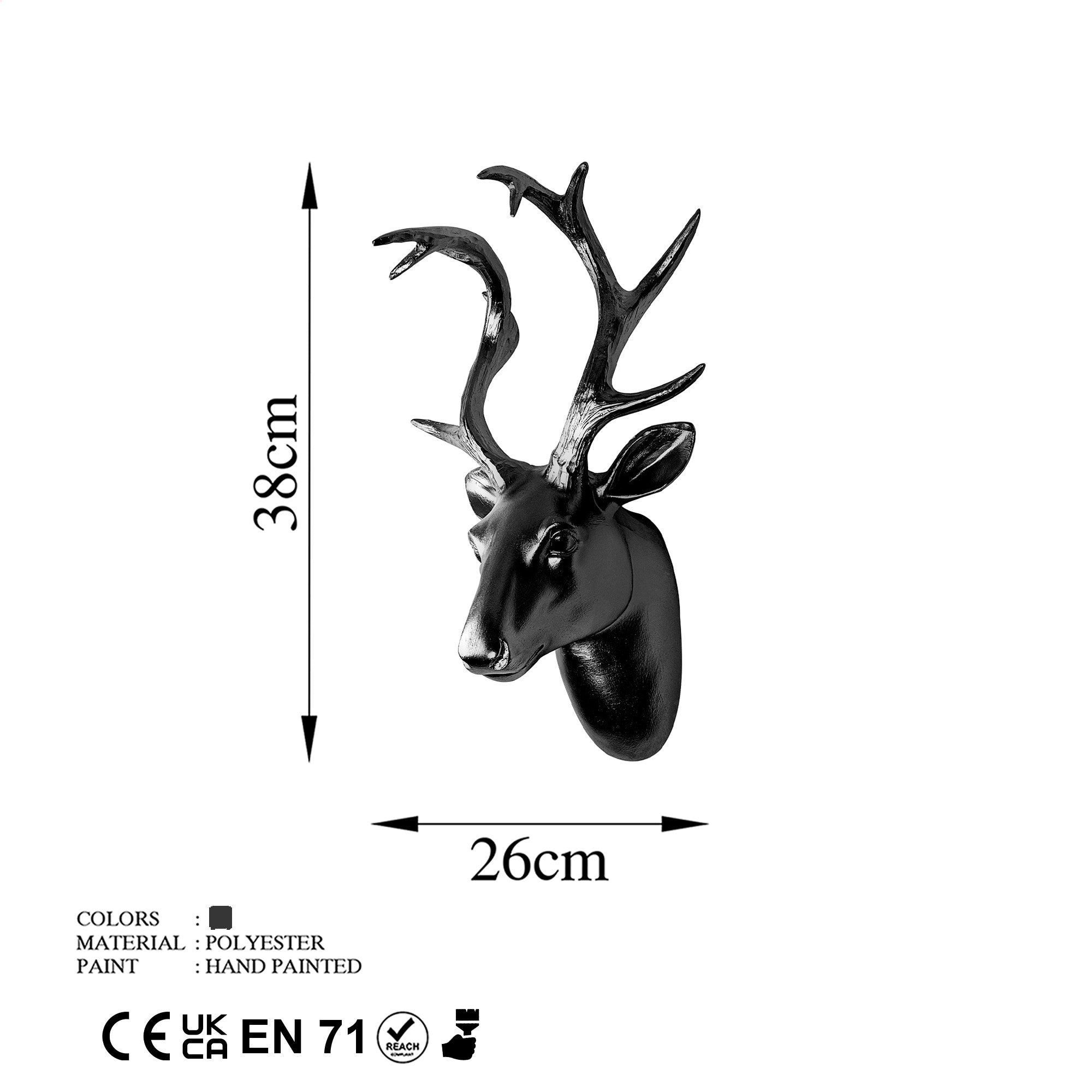 Acessório decorativo de parede – 26 x 38 x 17 cm – Preto – 100% poliéster